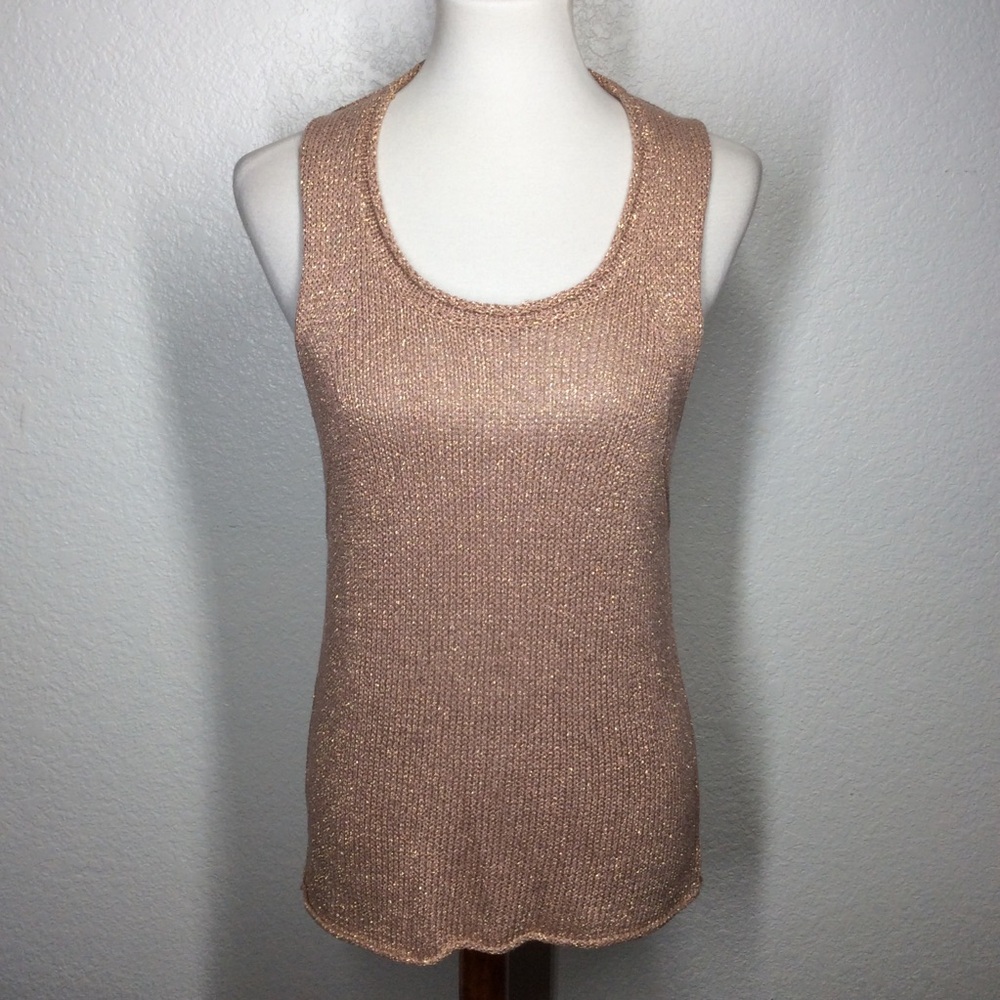 White + Warren Metallic Gold Sleeveless Sweater Tank